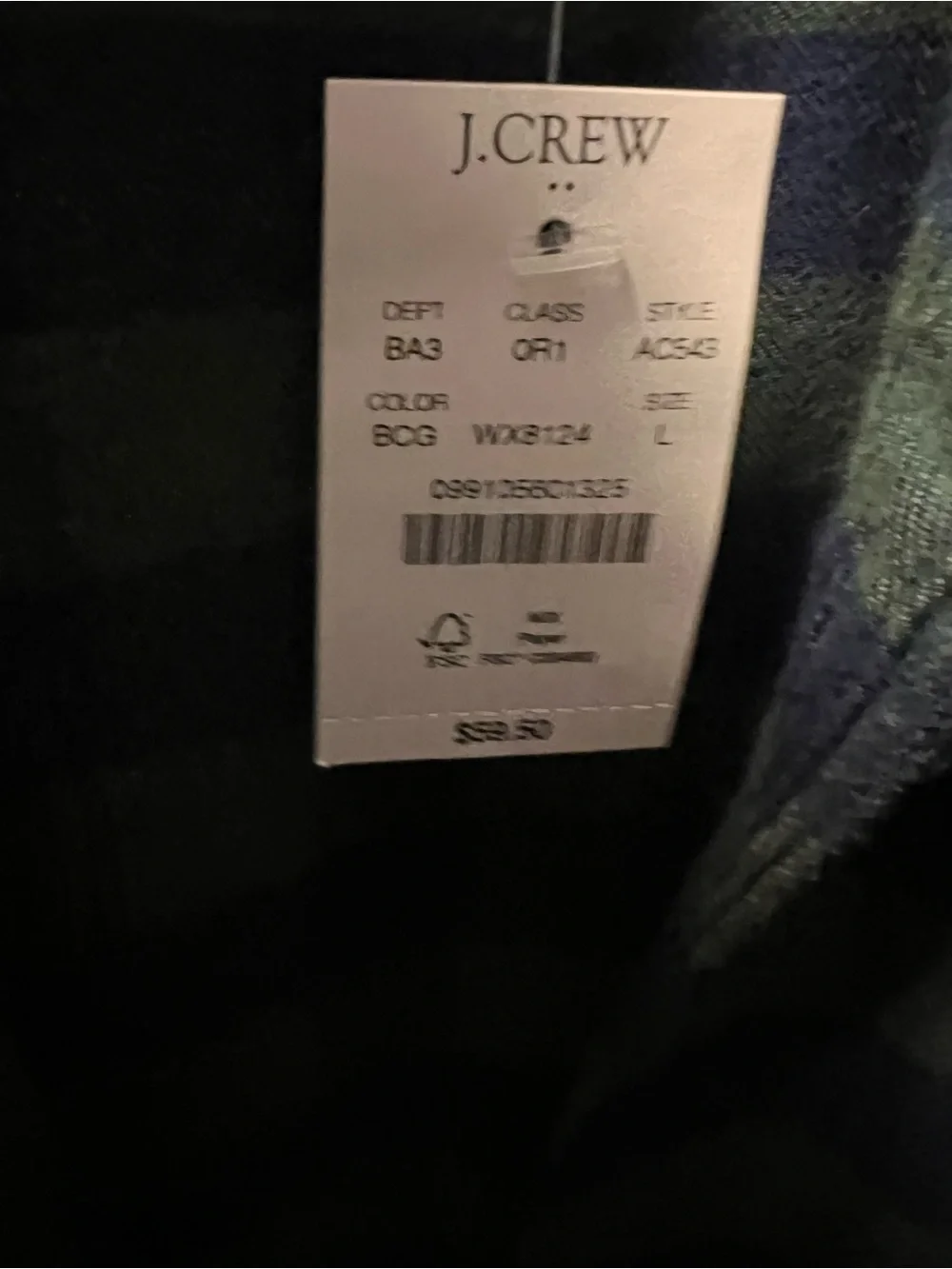 J. Crew Men’s Navy and Green Striped Flannel Button-Up Shirt
